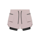 Men Running Shorts Double-Layer Fake Two Cargo Pockets Outdoor Leisure Fitness Marathon