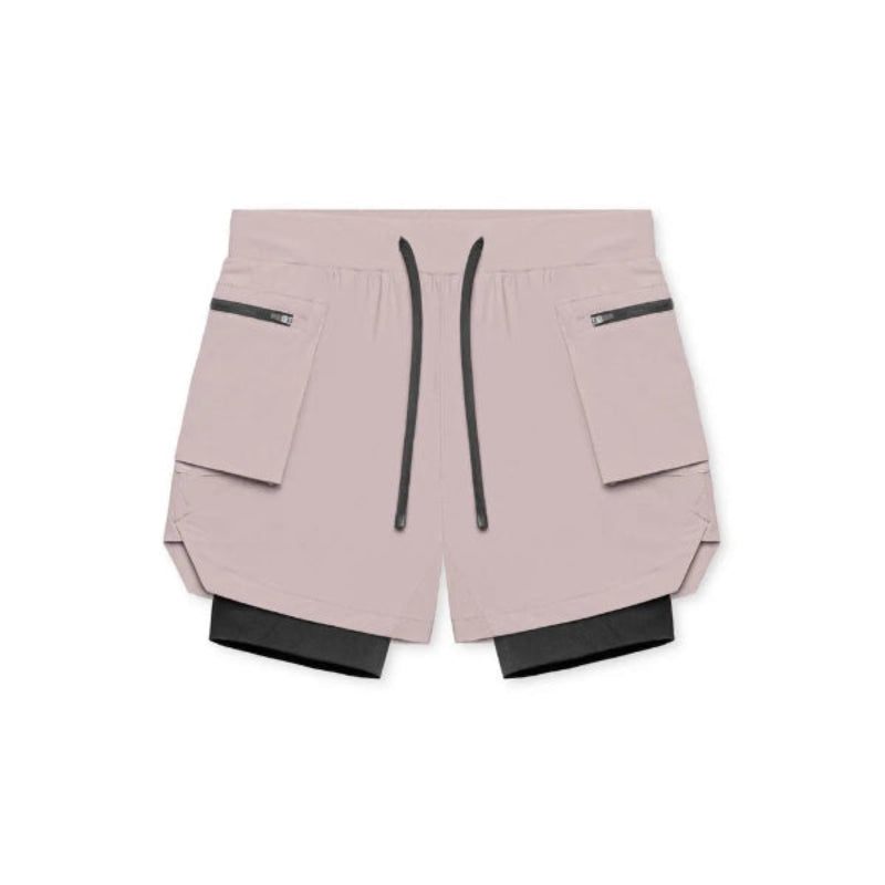 Men Running Shorts Double-Layer Fake Two Cargo Pockets Outdoor Leisure Fitness Marathon