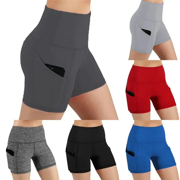 Women gym shorts High Waist Lifting Push Up Tight Yoga Cycling biker shorts Phone Pocket Jogging Running Fitness Short Pant lady Yoga Essentials Here