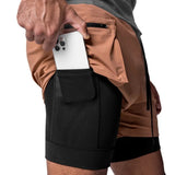 Men Running Shorts Double-Layer Fake Two Cargo Pockets Outdoor Leisure Fitness Marathon