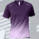 Men's T-Shirts Sports Fitness Sportswear Quick-Drying Gradient Short Sleeve Tops Outdoor Basketball Training Running Men Clothes
