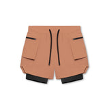 Men Running Shorts Double-Layer Fake Two Cargo Pockets Outdoor Leisure Fitness Marathon