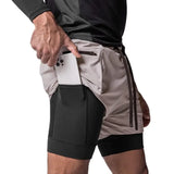 Men Running Shorts Double-Layer Fake Two Cargo Pockets Outdoor Leisure Fitness Marathon