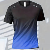Men's T-Shirts Sports Fitness Sportswear Quick-Drying Gradient Short Sleeve Tops Outdoor Basketball Training Running Men Clothes
