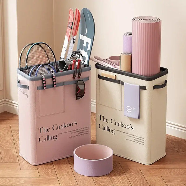 Foldable storage basket for yoga mat, fitness equipment, sports equipment, handle design on both sides to store various fitness equipment