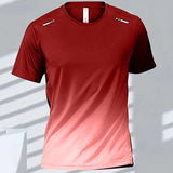 Men's T-Shirts Sports Fitness Sportswear Quick-Drying Gradient Short Sleeve Tops Outdoor Basketball Training Running Men Clothes
