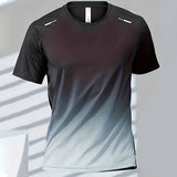 Men's T-Shirts Sports Fitness Sportswear Quick-Drying Gradient Short Sleeve Tops Outdoor Basketball Training Running Men Clothes