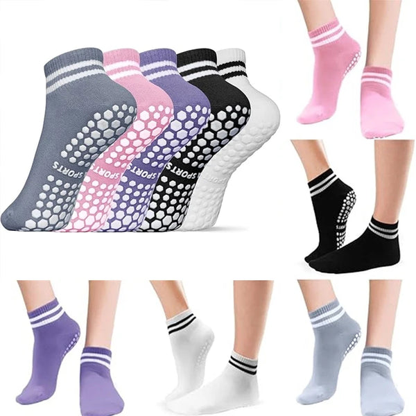 Yoga Socks for Women Double Stripes Socks Non Slip Pilates Yoga Grip Socks Women Sport Gym Workout Athletic Short Socks