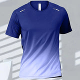 Men's T-Shirts Sports Fitness Sportswear Quick-Drying Gradient Short Sleeve Tops Outdoor Basketball Training Running Men Clothes