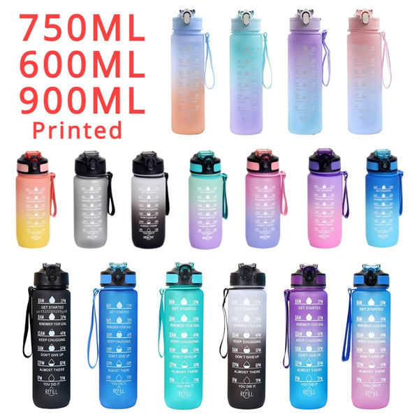 Water Bottle Gradient Color Motivational Bottle with Time Marker Leak-proof Cup Gym Outdoor Drinkware