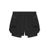 Men Running Shorts Double-Layer Fake Two Cargo Pockets Outdoor Leisure Fitness Marathon