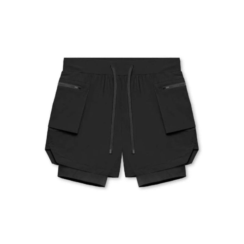 Men Running Shorts Double-Layer Fake Two Cargo Pockets Outdoor Leisure Fitness Marathon