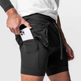 Men Running Shorts Double-Layer Fake Two Cargo Pockets Outdoor Leisure Fitness Marathon