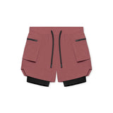 Men Running Shorts Double-Layer Fake Two Cargo Pockets Outdoor Leisure Fitness Marathon