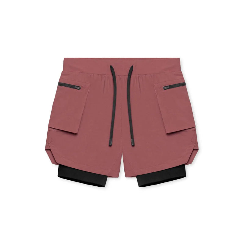 Men Running Shorts Double-Layer Fake Two Cargo Pockets Outdoor Leisure Fitness Marathon