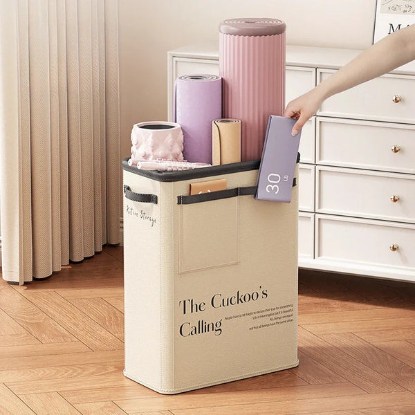 Foldable storage basket for yoga mat, fitness equipment, sports equipment, handle design on both sides to store various fitness equipment